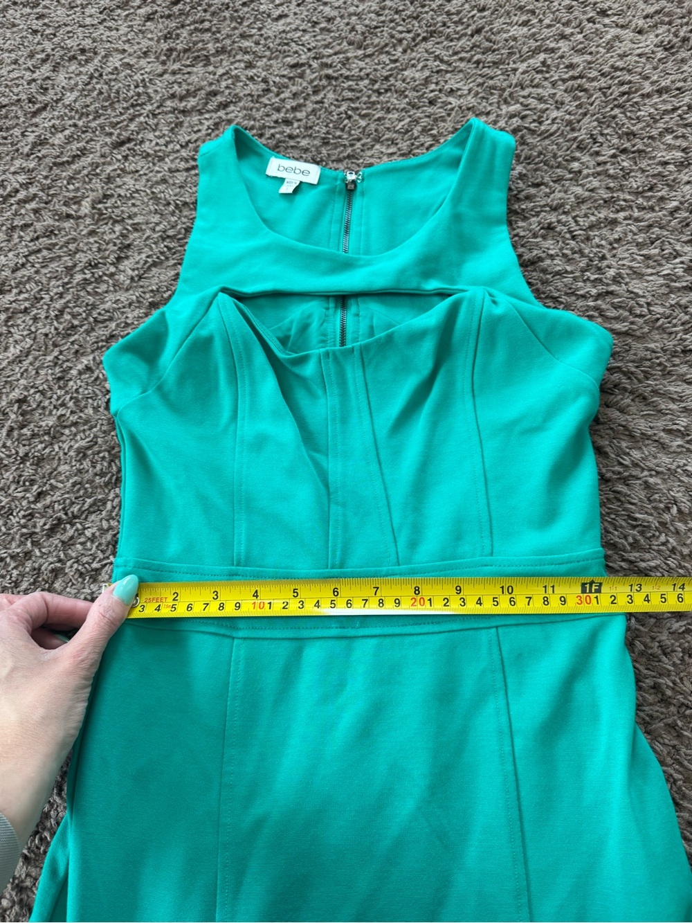 Bebe Bodycon Mini Dress Cut Out Front Teal Green Sleeveless Size S Small - Picture 10 of 10